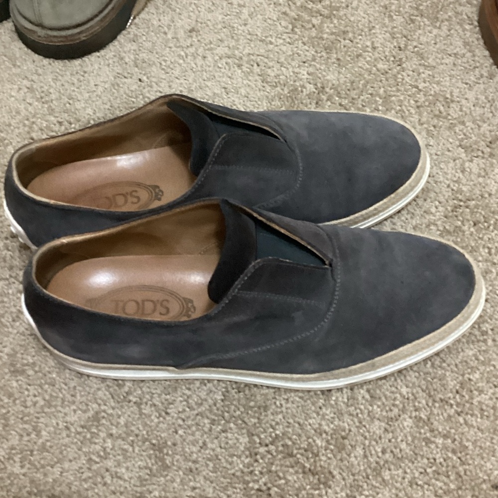TOD'S Dark Gray Suede Slip-On Loafers UK8